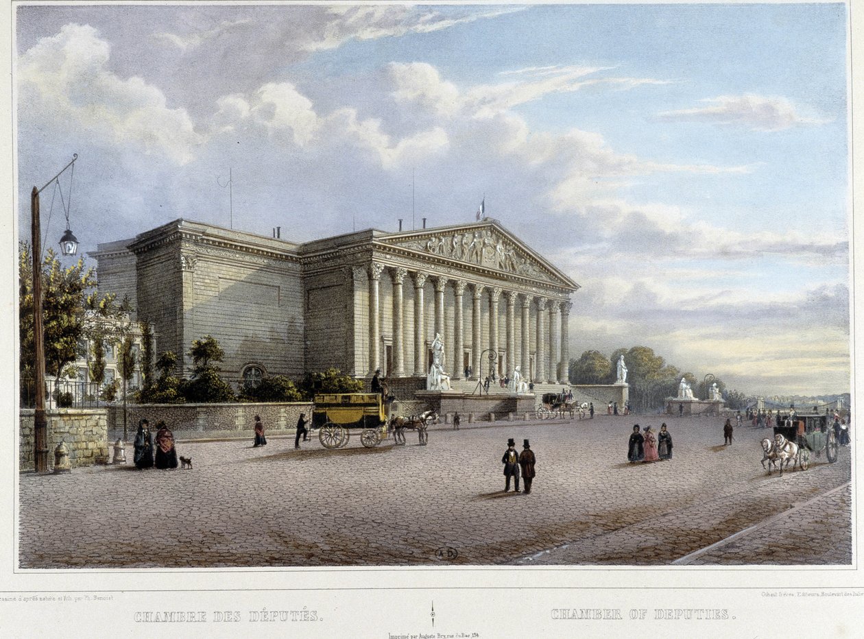 La Chambre des Deputes (الجمعية الوطنية) - في "" نزهة في باريس ومحيطها "، صممه Jacottet and Benoist ، c. 1840 بواسطة فيليب بينويست