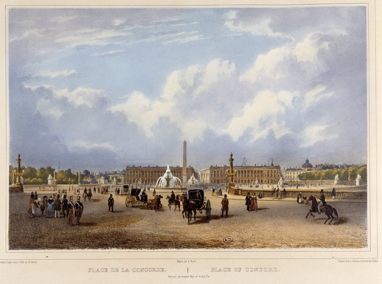 The Place de la Concorde (المسلة) - في "" Walk in Paris ومحيطها "" ، صممه Jacottet and Benoist ، c. 1840 بواسطة فيليب بينويست