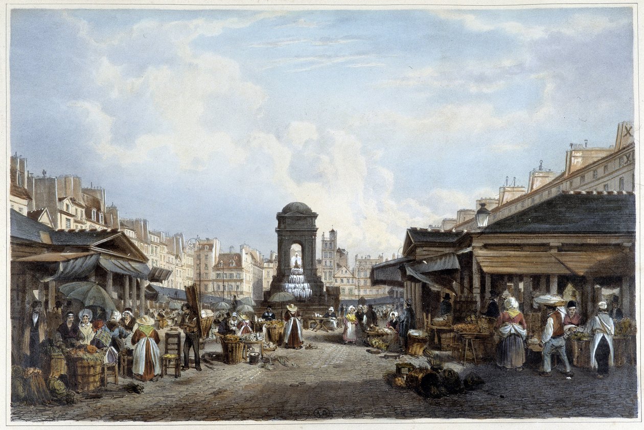 يتجول حول ينبوع الأبرياء ، كاليفورنيا. 1840 - في "" Promenade dans Paris et ses environs "" ، سوء. بواسطة Jacottet and Benoist ، Paris ، v 1840 بواسطة فيليب بينويست
