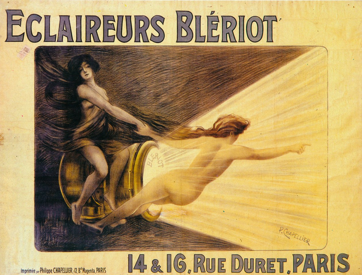 إعلان لمصابيح أمامية من طراز Bleriot طراز c1905 بواسطة فيليب شابلييه