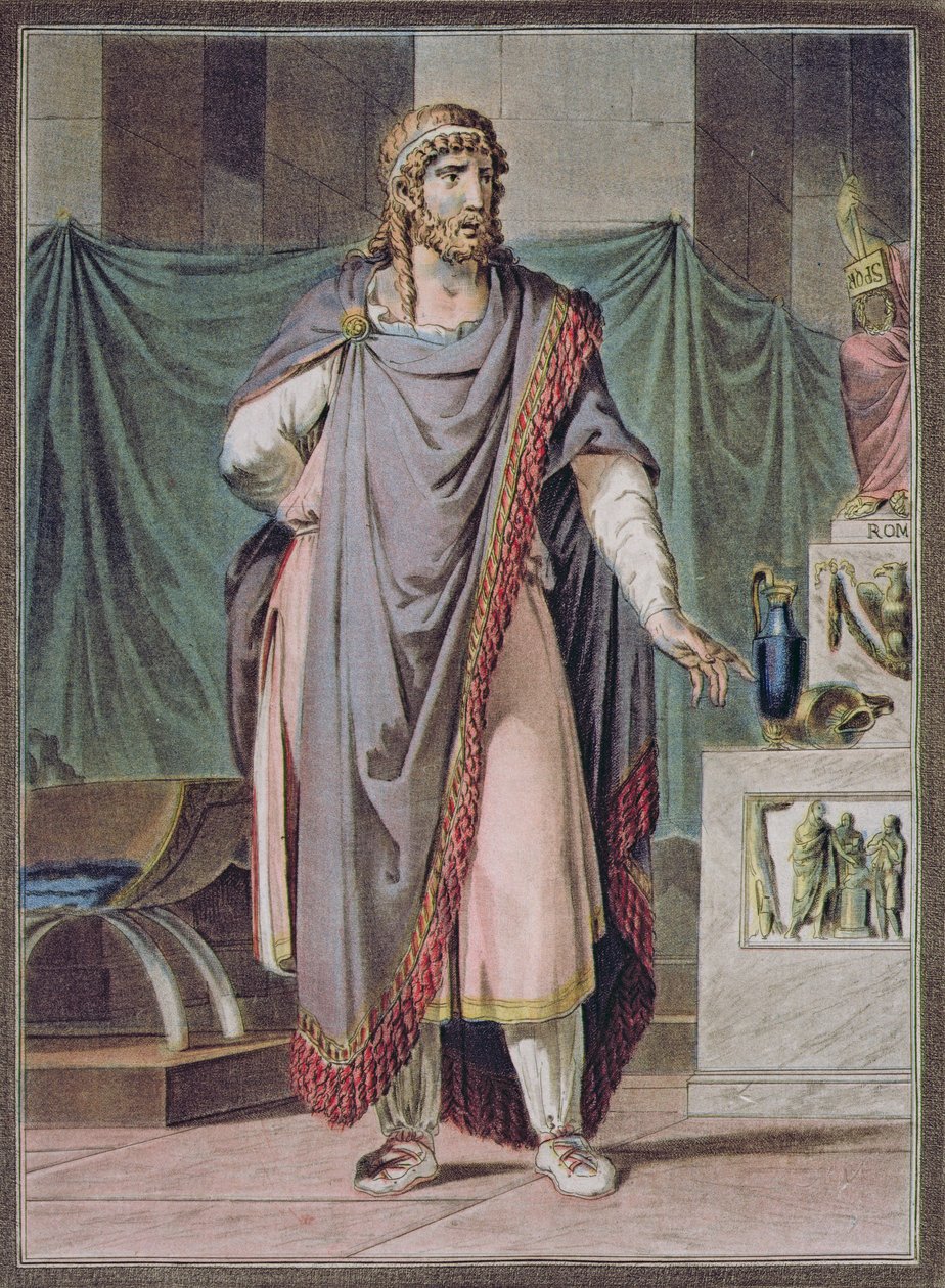 Antiochus ، زي لـ "Berenice" لجان راسين ، من المجلد الثاني من "Research on the Costumes and Theatre of All Nations" ، منقوش بواسطة Pierre Michel Alix (1762-1817) 1802 بواسطة فيليب شيري