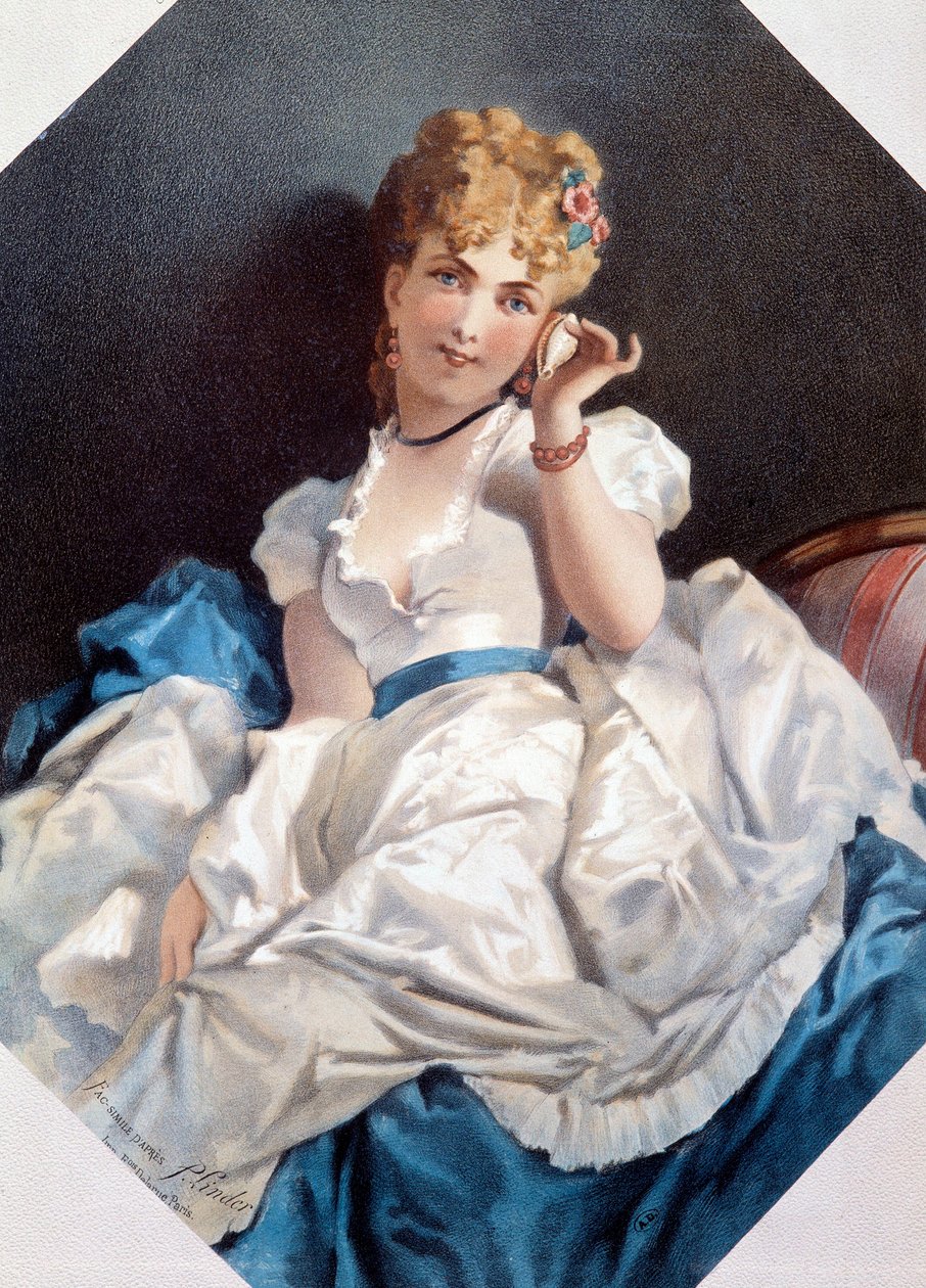 The Woman in the Shell Lithograph by Philippe Jacques Linder (1835-?). 19th century Private Collection بواسطة فيليب جاك ليندر