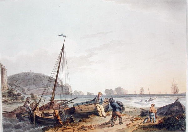 الإبر ، جزيرة وايت ، من "المشهد الرومانسي والرائع لإنجلترا وويلز" ، نُشر عام 1805 (نقش ملون) بواسطة فيليب دي (بعد) لوثيربورغ