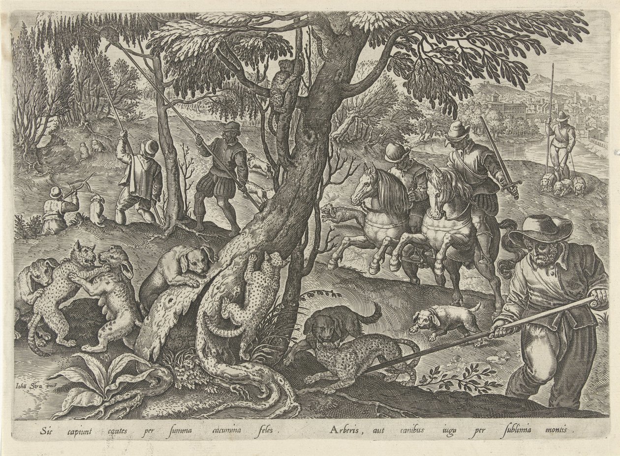 Jacht op wilde katten Jachttaferelen (عنوان المسلسل) وفيه كل نوع من الصيد والطيور وصيد الأسماك (عنوان السلسلة) بواسطة فيليبس جالي