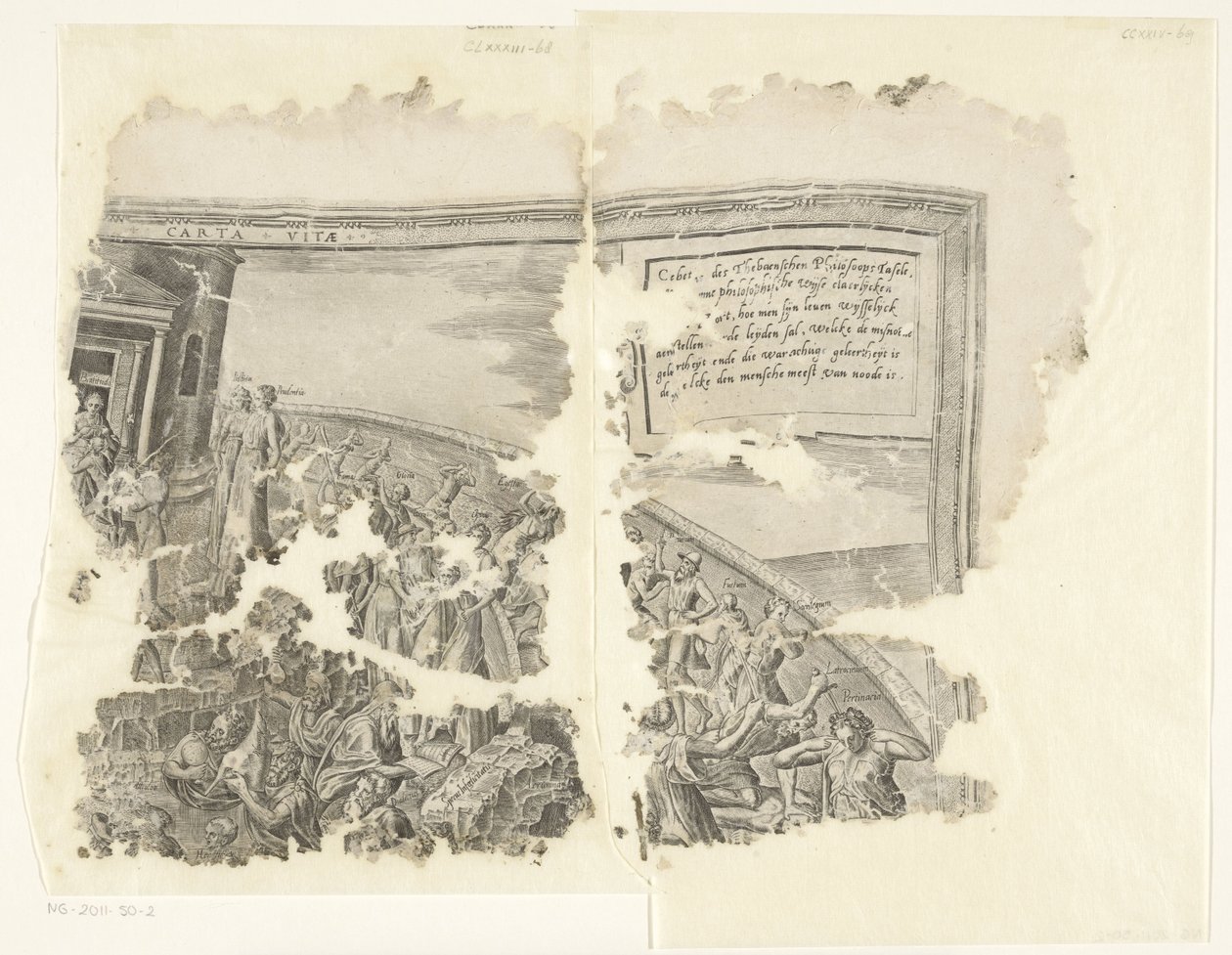 الزاوية اليمنى العليا لطبعة مشهد سيبيس Tabula Cebetis Carta Vitae (العنوان على الكائن) بواسطة فيليبس جالي