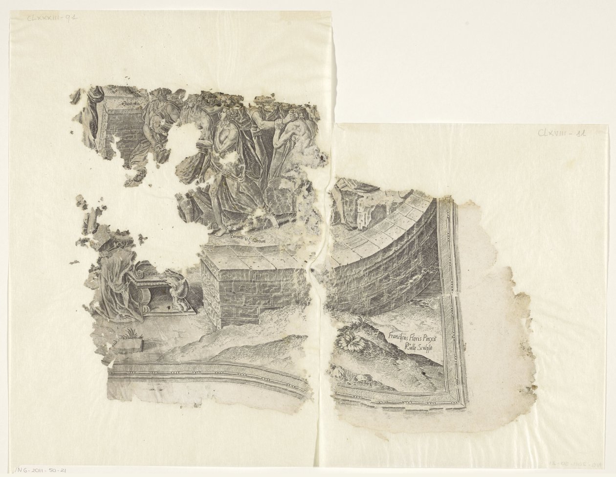 الزاوية اليمنى السفلى لطبعة مشهد سيبيس Tabula Cebetis Carta Vitae (العنوان الأصلي) بواسطة فيليبس جالي