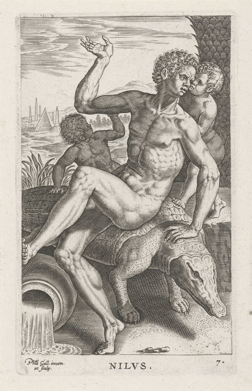 Riviergod Nilus Nilvs (العنوان على الكائن) Rivier- en zeegoden (عنوان السلسلة) الصور الأنيقة لآلهة البحر وأختام Amnicus (عنوان السلسلة) بواسطة فيليبس جالي