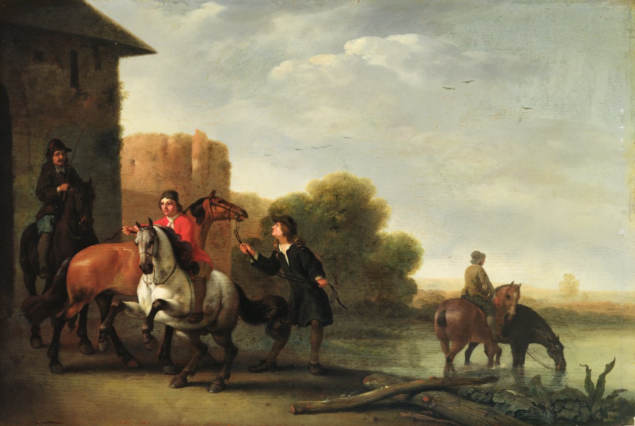 الفرسان يسقون خيولهم بواسطة Philips Wouwermans أو Wouvermans