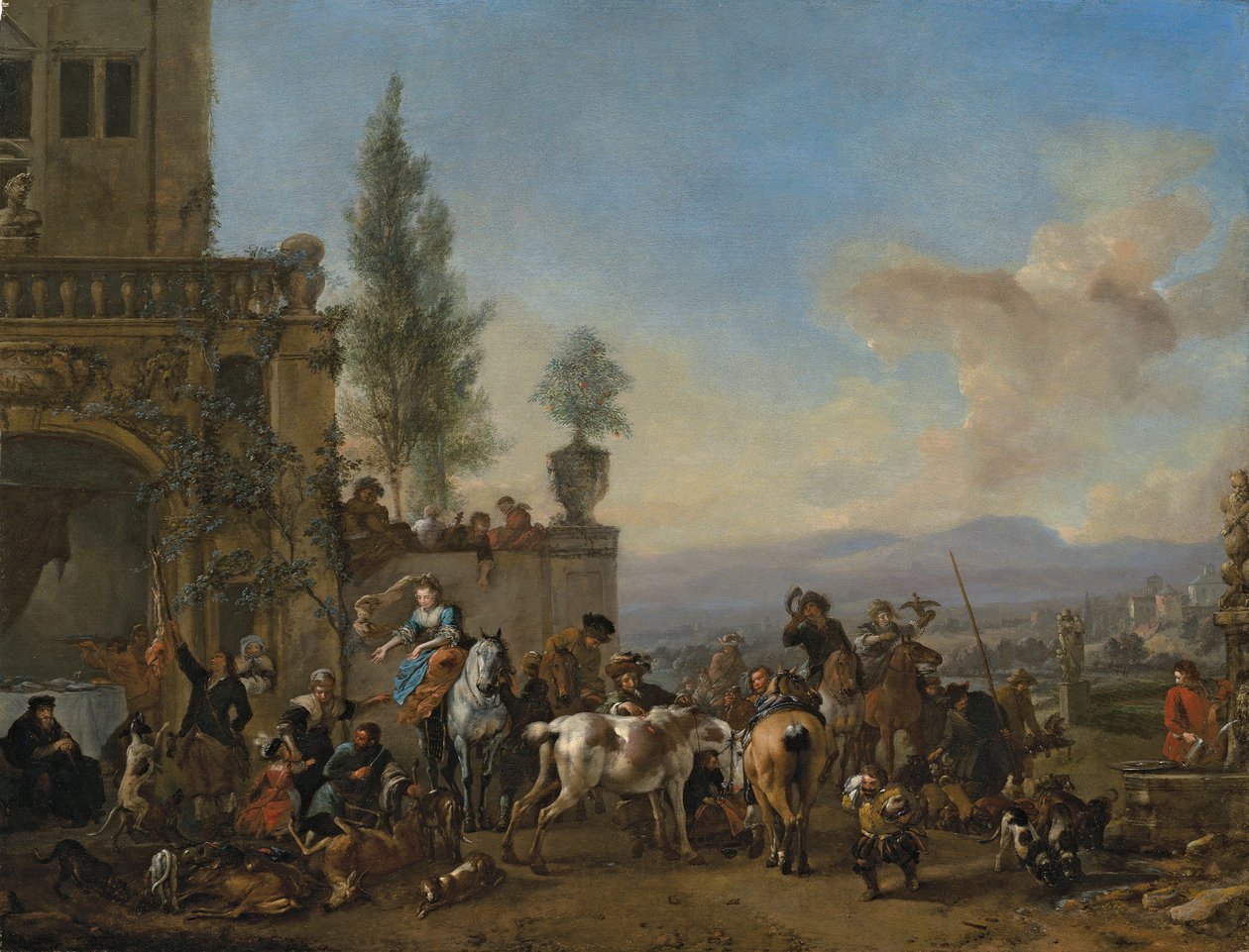 العودة من الصيد (زيت على لوح) بواسطة Philips Wouwermans أو Wouwerman
