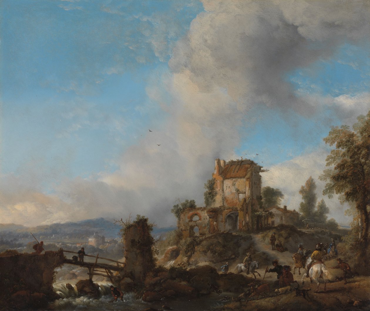 لوحة صيد الأيل، حوالي 1655-1656 (زيت على نحاس) بواسطة Philips Wouwermans أو Wouwerman