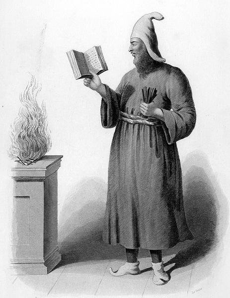 رئيس كهنة جويبريس. (عبادة النار) ، نقش لو كونتي ، من "World Religion" ، نشره A. Fullarton & Co. (نقش) بواسطة بيكارت (بعد)