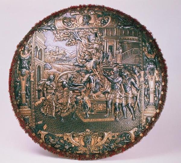 درع موكب ، 1570-80 (فولاذ مرصع بالذهب والفضة) بواسطة ورشة عمل Piccinino