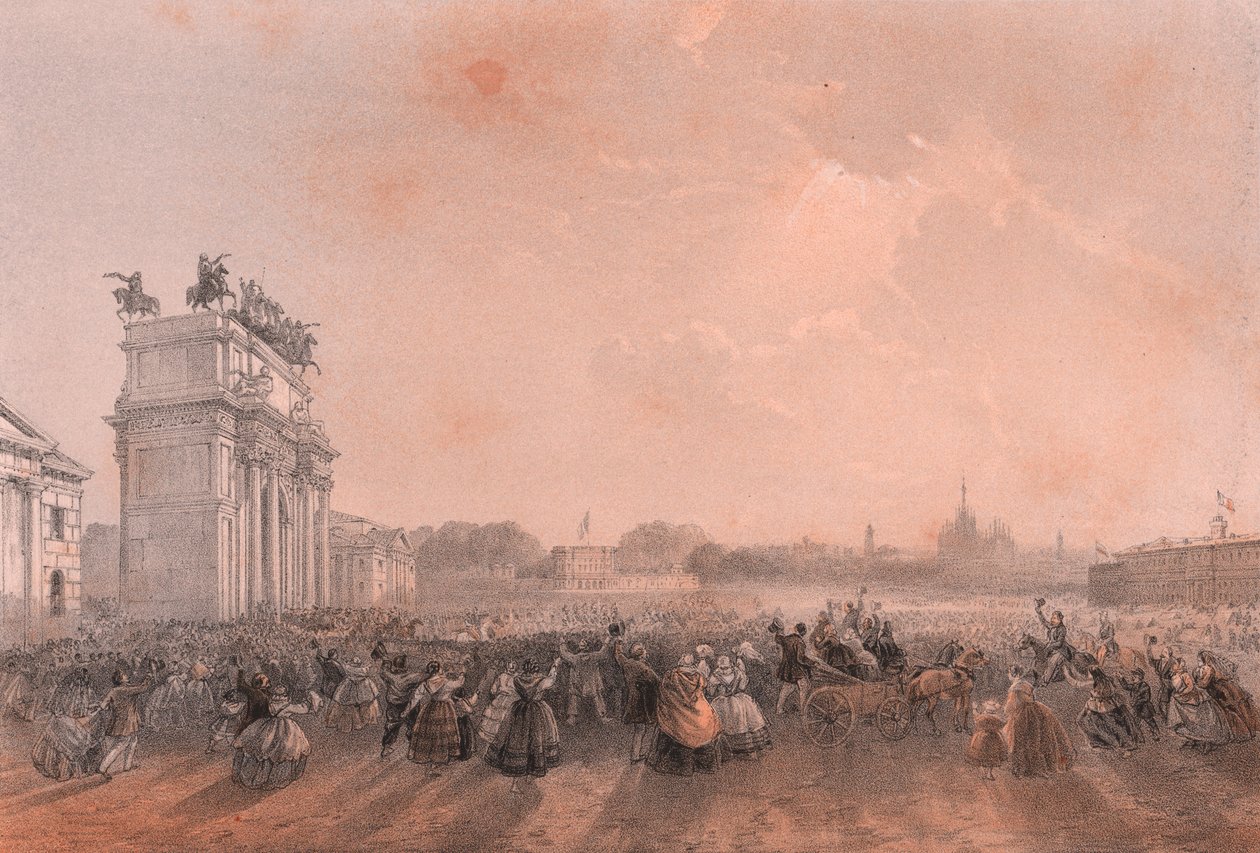 Entrance of Vittorio Emanuele II and Napoleon II in Milan, Lombardy بواسطة بليز نيكولا لو سوير
