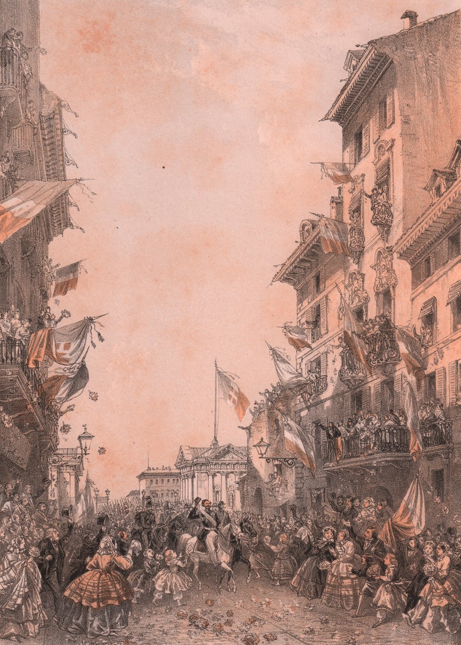 Entry of King Vittorio Emanuele II in Brescia, Lombardy بواسطة بليز نيكولا لو سوير