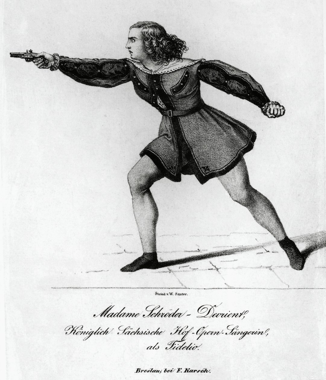 صورة ويلهلمين شرودر ديفرينت (1804-1860) ، السوبرانو الألمانية ، في دور ليونورا في فيديليو أو الحب الزوجي ، بقلم لودفيج فان بيتهوفن (1770-1827) ، نقش بواسطة بليز نيكولا لو سوير