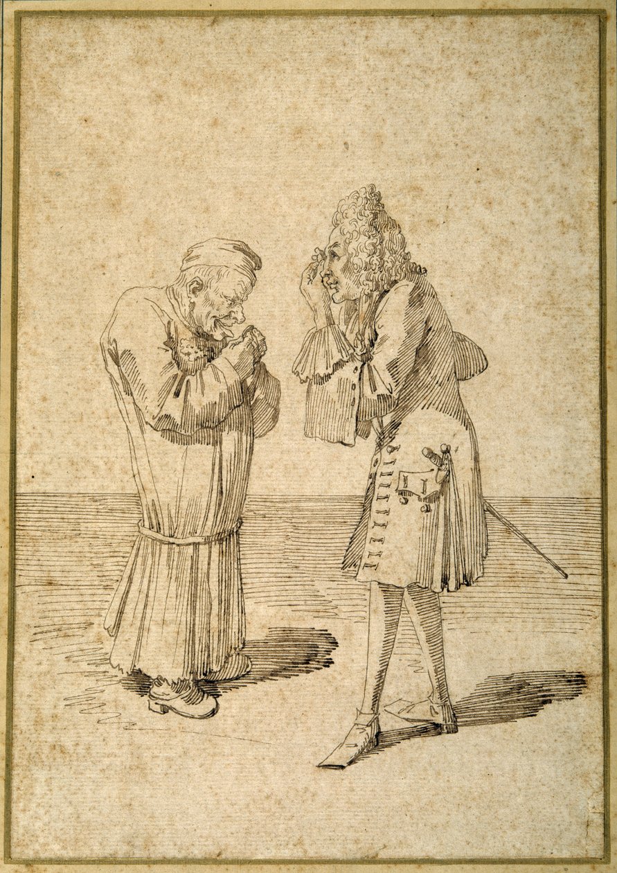 Baron Philip von Stosch showing an antique gem to Sabbatini (pen & ink on paper) بواسطة بيير ليون غزي