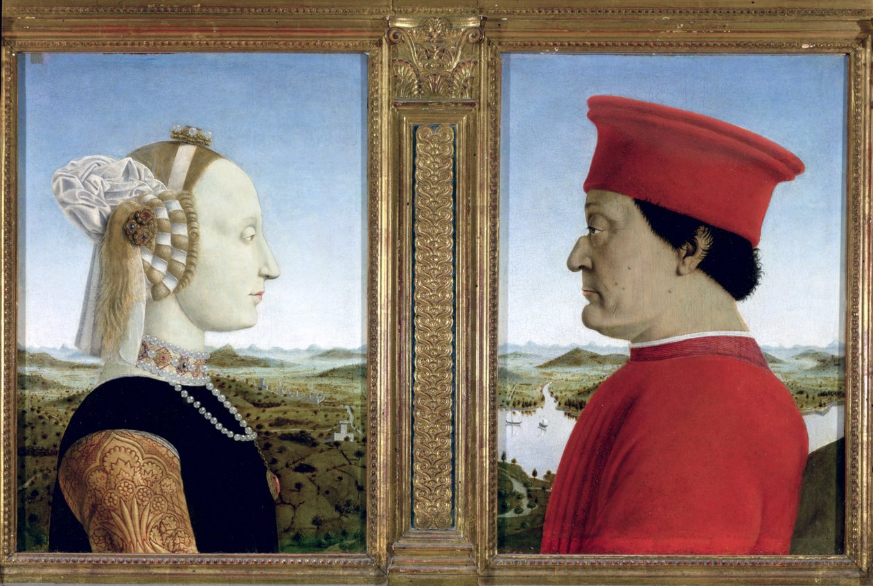 صور دوق فيديريكو دا مونتيفيلترو (1422-1482) وباتيستا سفورزا ، 1465 (درجة الحرارة على اللوحة) (انظر أيضًا 95420) بواسطة بييرو ديلا فرانشيسكا