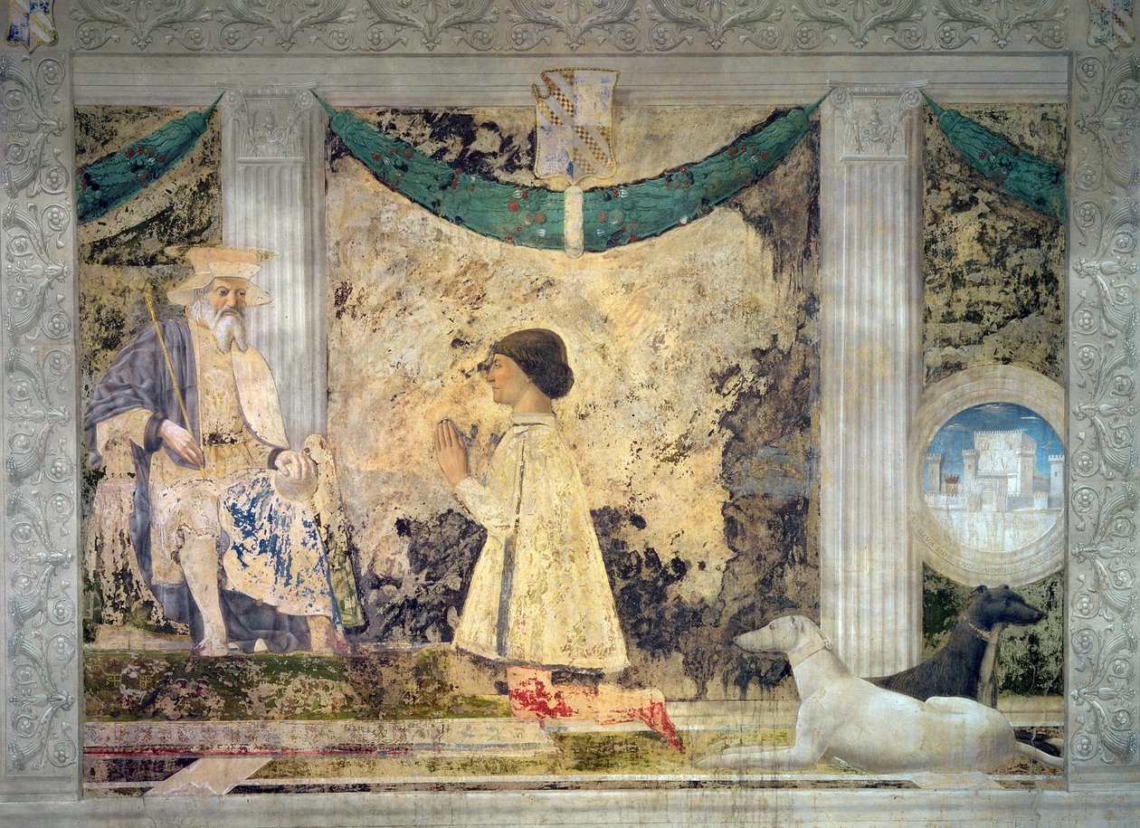 سيجيسموندو مالاتيستا (د 1446) راكعًا أمام راعيه ، سانت سيجيسموند أوف بورغندي ، 1451 بواسطة بييرو ديلا فرانشيسكا