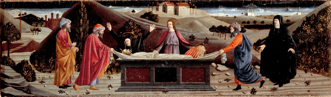 Polyptych of the Misericordia: حول جسد يسوع المسيح: القديس يوحنا ، العذراء مريم ، القديسة مريم ماجدالينا ، القديس يوسف الرامي والقديس نيقوديما بواسطة بييرو ديلا (مدرسة) فرانشيسكا