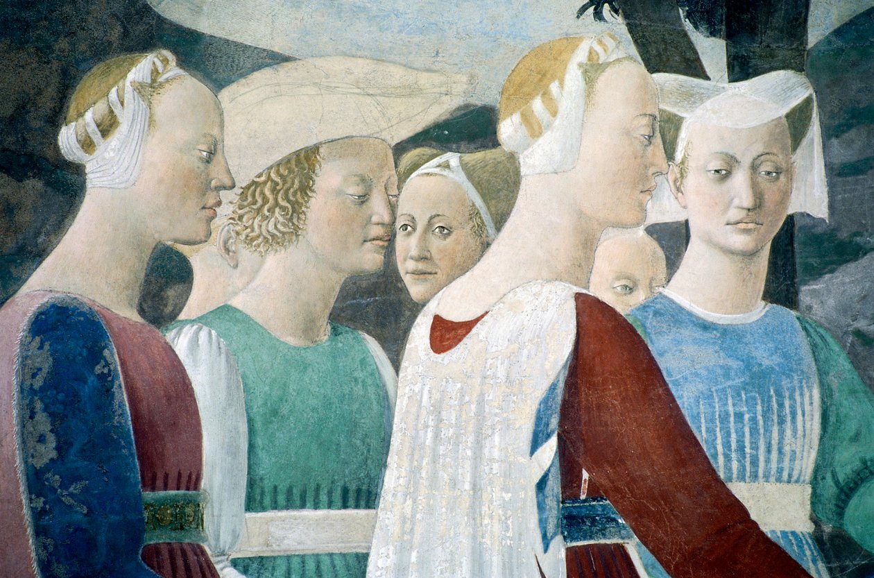 تفاصيل من The Legend of the True Cross تظهر العشق للخشب ولقاء ملكة سبأ والملك سليمان ، بقلم بييرو ديلا فرانشيسكا بواسطة بييرو ديلا فرانشيسكا