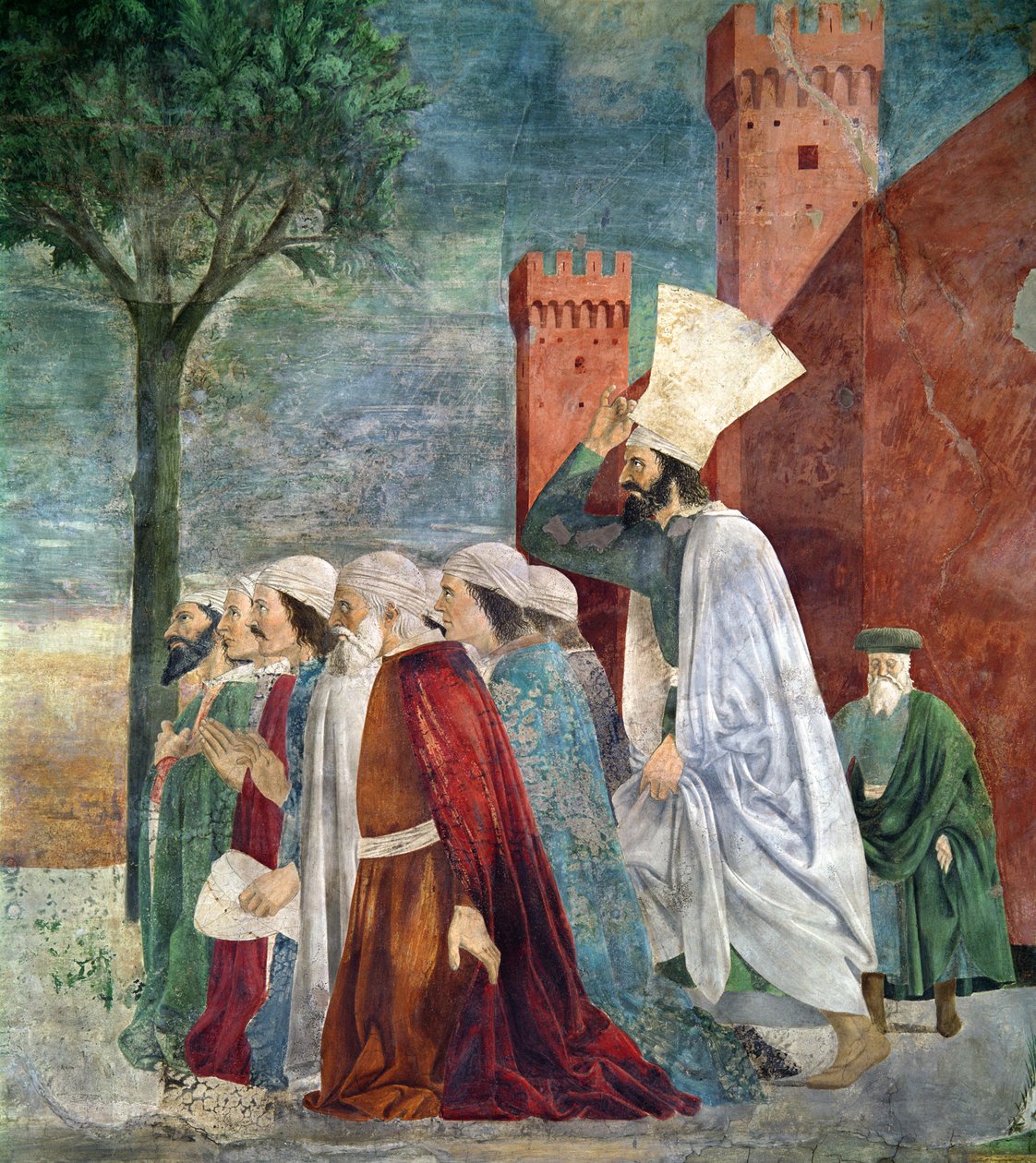 هرقل c.575-641 يعيد الصليب إلى القدس ، من أسطورة دورة الصليب الحقيقي ، أكمل 1464 تفاصيل جدارية 58287 بواسطة بييرو ديلا فرانشيسكا