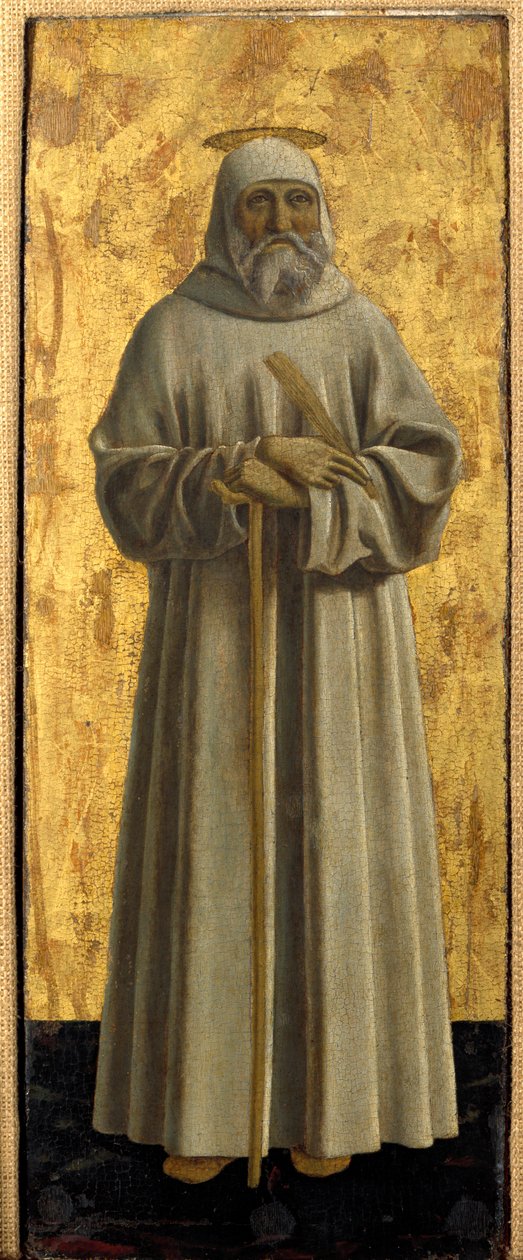 Polyptic of Misericorde: عذراء Misericorde ، محاطة بالقديسين. التفاصيل تصور القديس بنديكت نورسي. الرسم على الخشب لبييرو ديلا فرانشيسكا (1415 / 20-1492) 1445-1460 خافت. 54x21 سم Sansepolcro ، Pinacoteca Comunale بواسطة بييرو ديلا فرانشيسكا