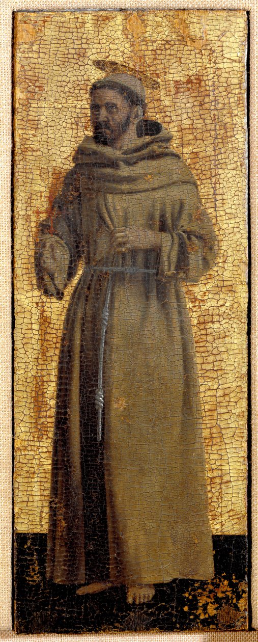 Polyptic of Misericorde: عذراء Misericorde ، محاطة بالقديسين. التفاصيل تمثل القديس فرنسوا الأسيزي. الرسم على الخشب لبييرو ديلا فرانشيسكا (1415 / 20-1492) 1445-1460 خافت. 54x21 سم Sansepolcro ، Pinacoteca Comunale بواسطة بييرو ديلا فرانشيسكا