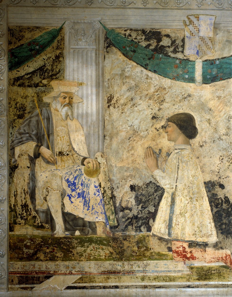 صورة سيجيسموندو (سيجيسموندو) باندولفو مالاتيستا (1417-1468) في الصلاة أمام سان سيجيسموندو (سيجيسموندو). فريسكو لبييترو دي بينيديتو دي فرانشيسكي دي بييرو ديلا فرانشيسكا (1422-1492) بواسطة بييرو ديلا فرانشيسكا