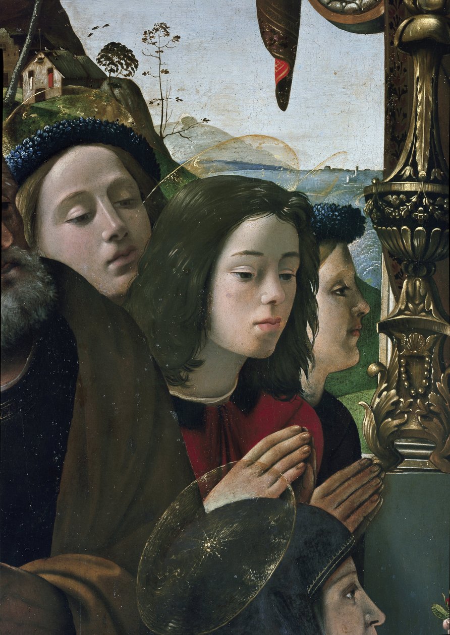 العذراء والطفل على العرش محاطان بالقديسين ، التفاصيل (زيت وحرارة على اللوح ، حوالي 1493) بواسطة بييرو دي كوزيمو