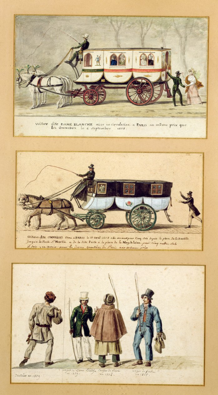 عربة بلانش ، أومنيبوس والسائقين ، 1815-30 بواسطة بيير أنطوان ليسور