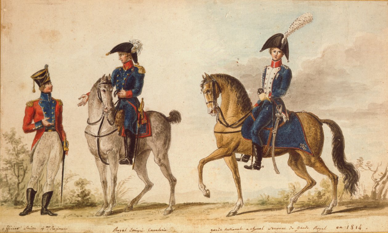 الضابط السويسري للفوج الرابع ، فارس خيالة الفرسان الإمبراطوري الملكي والحرس الوطني ، 1814 (الغواش) بواسطة بيير أنطوان ليسور