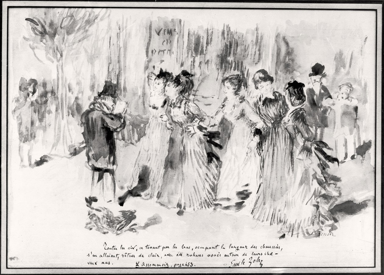 رسم توضيحي لـ LAssommoir (1876-77) ، بواسطة Emile Zola (1840-1902) ، الصفحة 453 (اغسل على ورق) بواسطة بيير أوغست رينوار