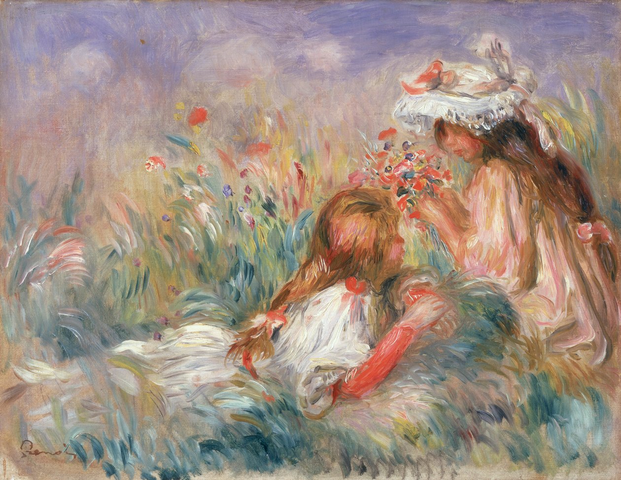 طفلين جالسين بين الزهور ، 1900 بواسطة بيير أوغست رينوار
