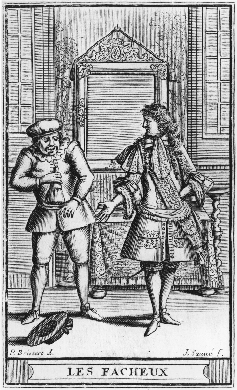 رسم توضيحي على الوجه الأمامي من فيلم "Les Facheux" لموليير ، محفور بواسطة Jean Sauve (fl.1660-91) c.1661 بواسطة بيير بريسارت