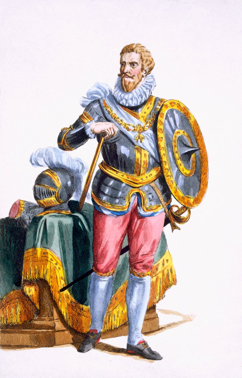 Alessandro Farnese (1546-92) دوق بارما من "مجموعة المطبوعات التي تمثل الرتب والكرامات ، وفقًا لزي جميع الأمم الموجودة" ، تم نشره عام 1780 (نقش يدوي اللون بواسطة بيير دوفلوس