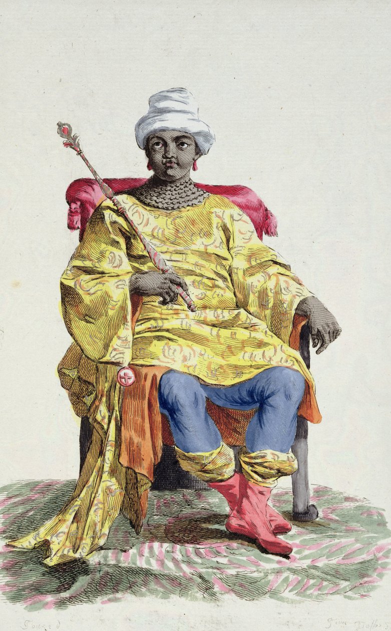 دون ألفاريس ، ملك الكونغو ، من "Receuil des Estampes ، الذي يمثل الرتب والكرامات ، وفقًا لزي جميع الأمم الموجودة" ، نشر 1780 (نقش ملون باليد) بواسطة بيير دوفلوس