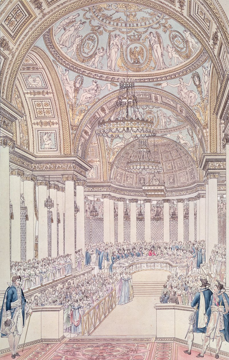 مأدبة إمبراطورية في الصالون الكبير لقصر التويلري بمناسبة زواج نابليون الأول (1769-1821) وماري لويز (1791-1847) من النمسا ، 2 أبريل 1810 ، منقوش من قبل تشارلز نورما بواسطة بيير فرانسوا ليونارد فونتين