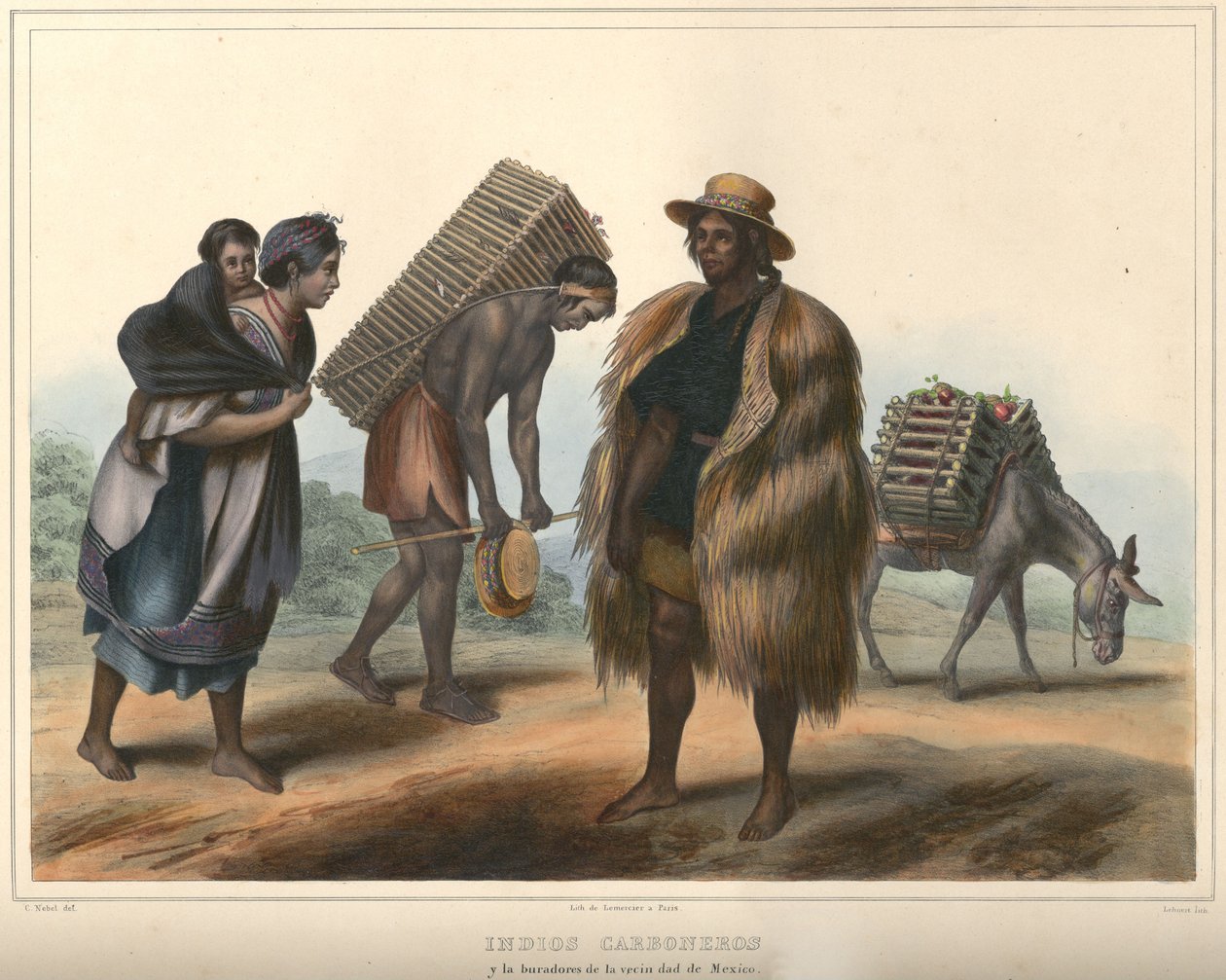 Indios Carboneros ، مجموعة أزياء. تم تمييز الطباعة الحجرية الملونة يدويًا باستخدام الصمغ العربي. الحجم الأصلي (خطوط مرتبة) بواسطة بيير فريديريك لينرت
