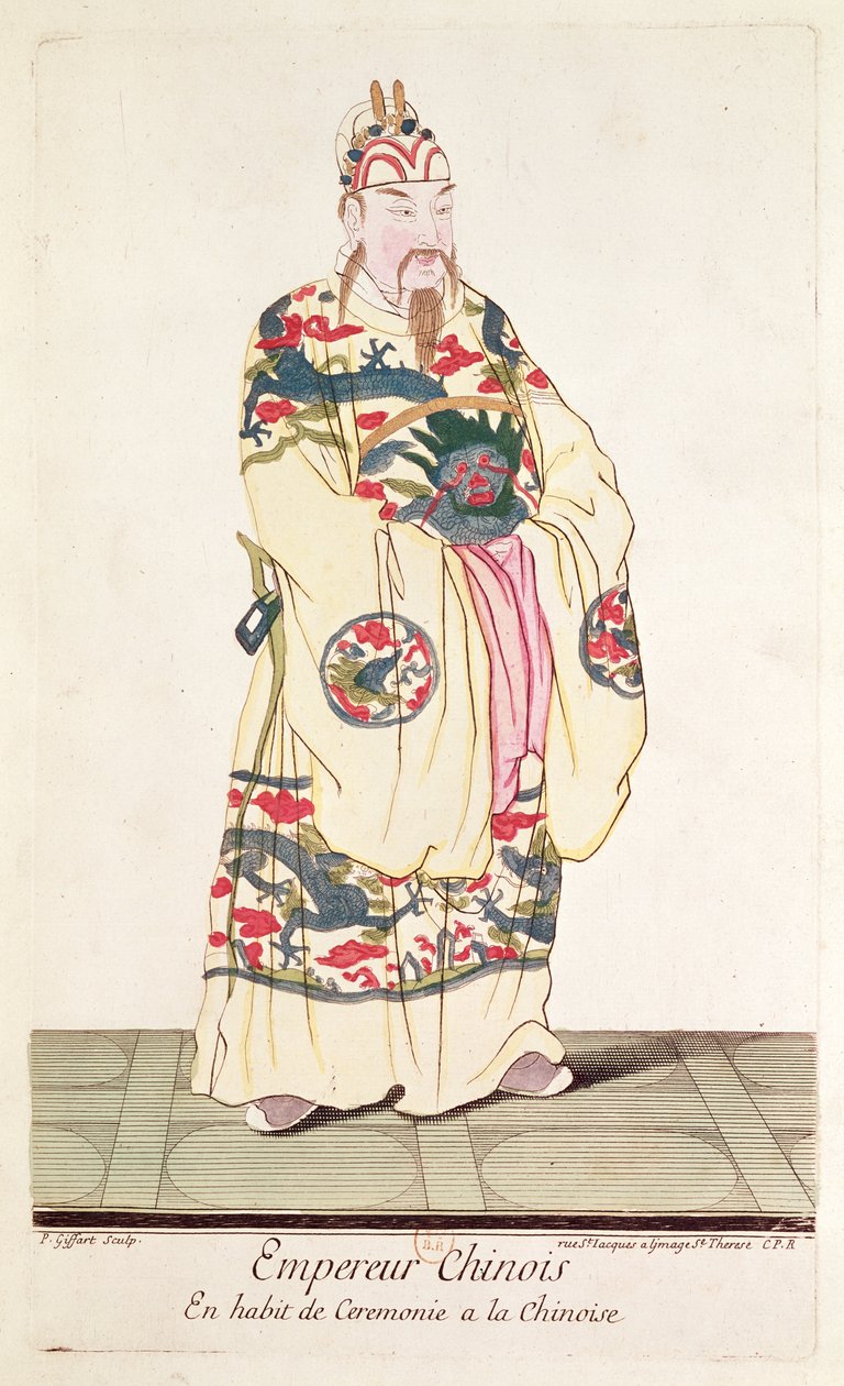 إمبراطور صيني في زي احتفالي ، من "Estat Present de la Chine" بقلم بيري بوفيت ، 1697 بواسطة بيير جيفارت