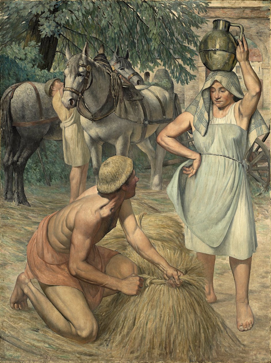 العودة من الحقول (ثلاثية ، جزء جانبي) c.1920-30 بواسطة بيير جوستاف