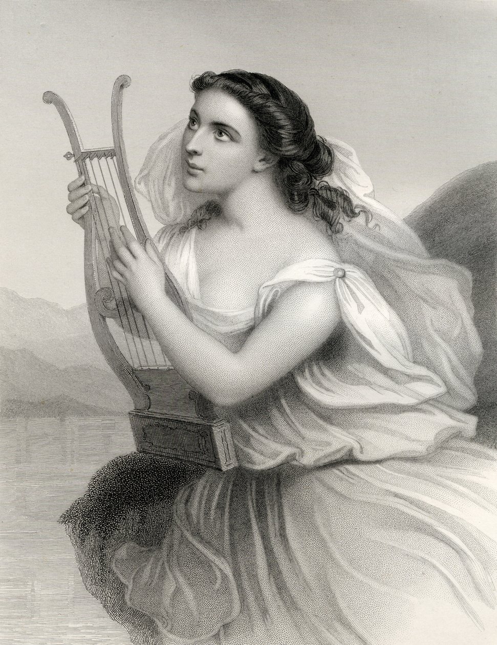 سافو ، رسم توضيحي من "نساء العالم المميز" بقلم ماري كاودن كلارك ، 1858 بواسطة بيير جوستاف يوجين ستال