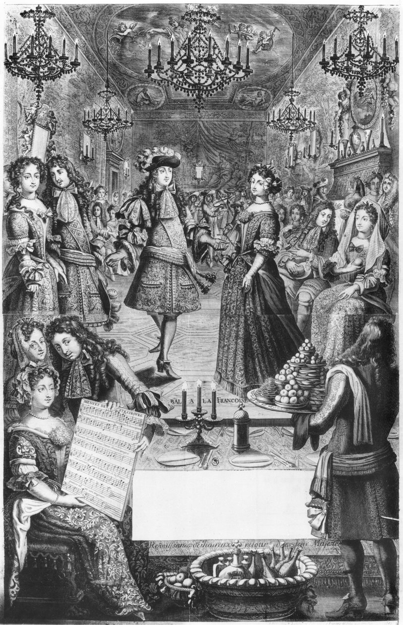 الكرة الفرنسية ، التقويم الملكي ، مع سجل نقاط "Menuet de Strasbourg" لمارك أنطوان شاربينتييه (1634-1704) 1682 بواسطة بيير لاندري