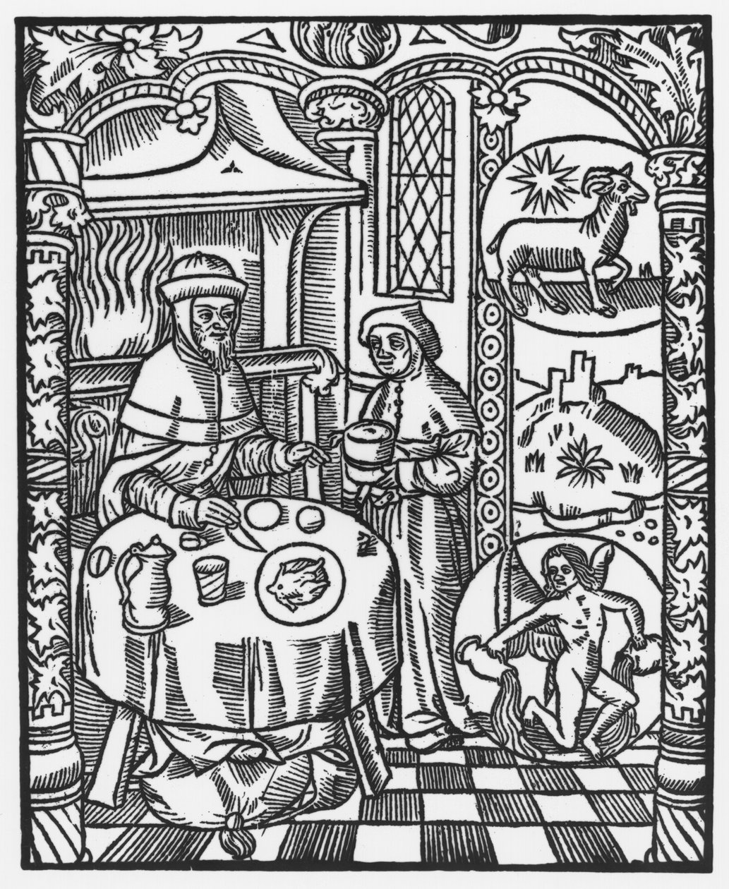 يناير من Almanach des Bergers ، 1491 (xylograph) بواسطة بيير لو روج