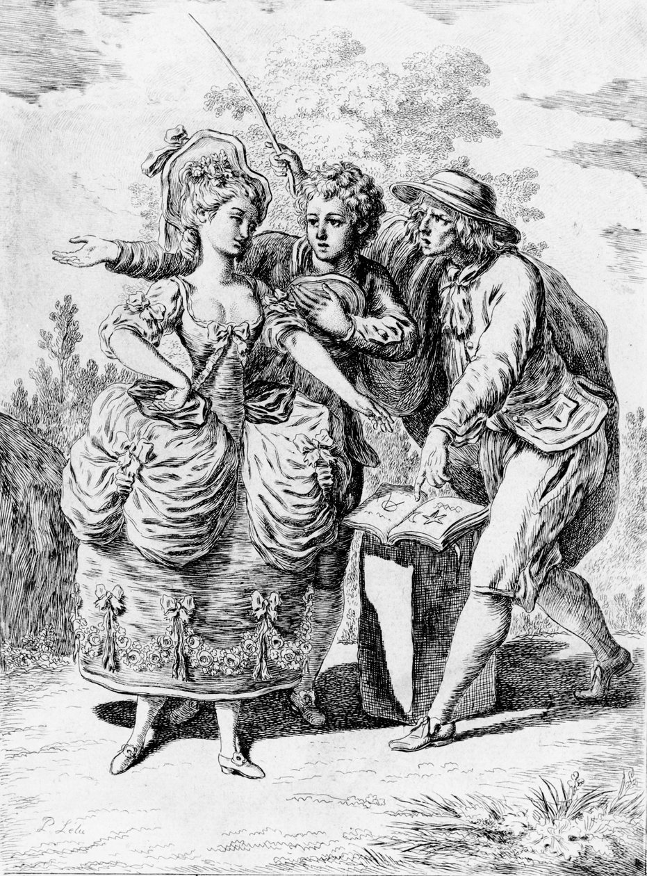 رسم توضيحي لـ "لو ديفين دو فيليج" لجان جاك روسو (1712-1778) 1779 بواسطة بيير ليلو