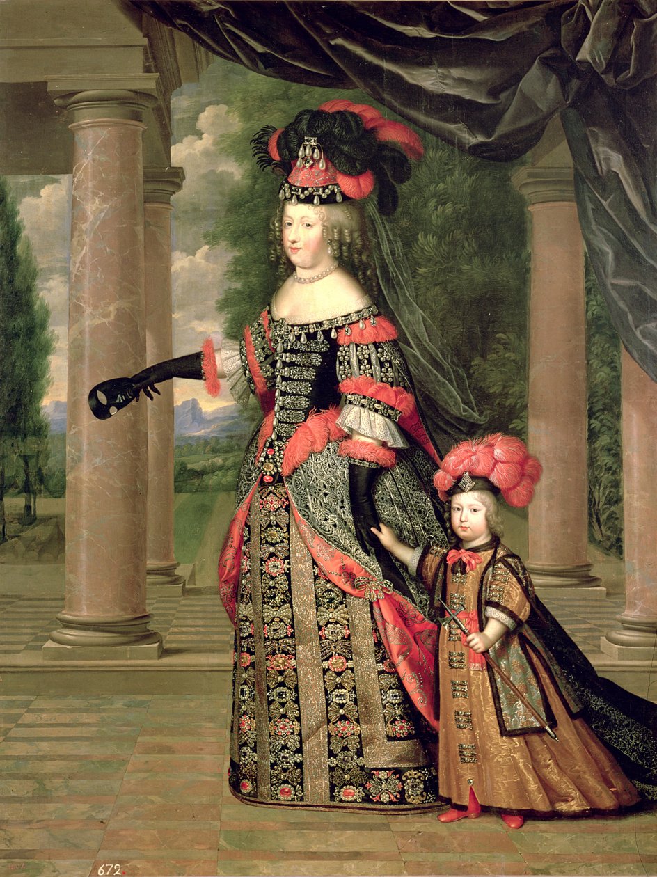 ماريا تيريزا (1638-83) زوجة لويس الرابع عشر مع ابنها دوفين لويس من فرنسا (1661-1711) بعد 1661 بواسطة بيير مينارد