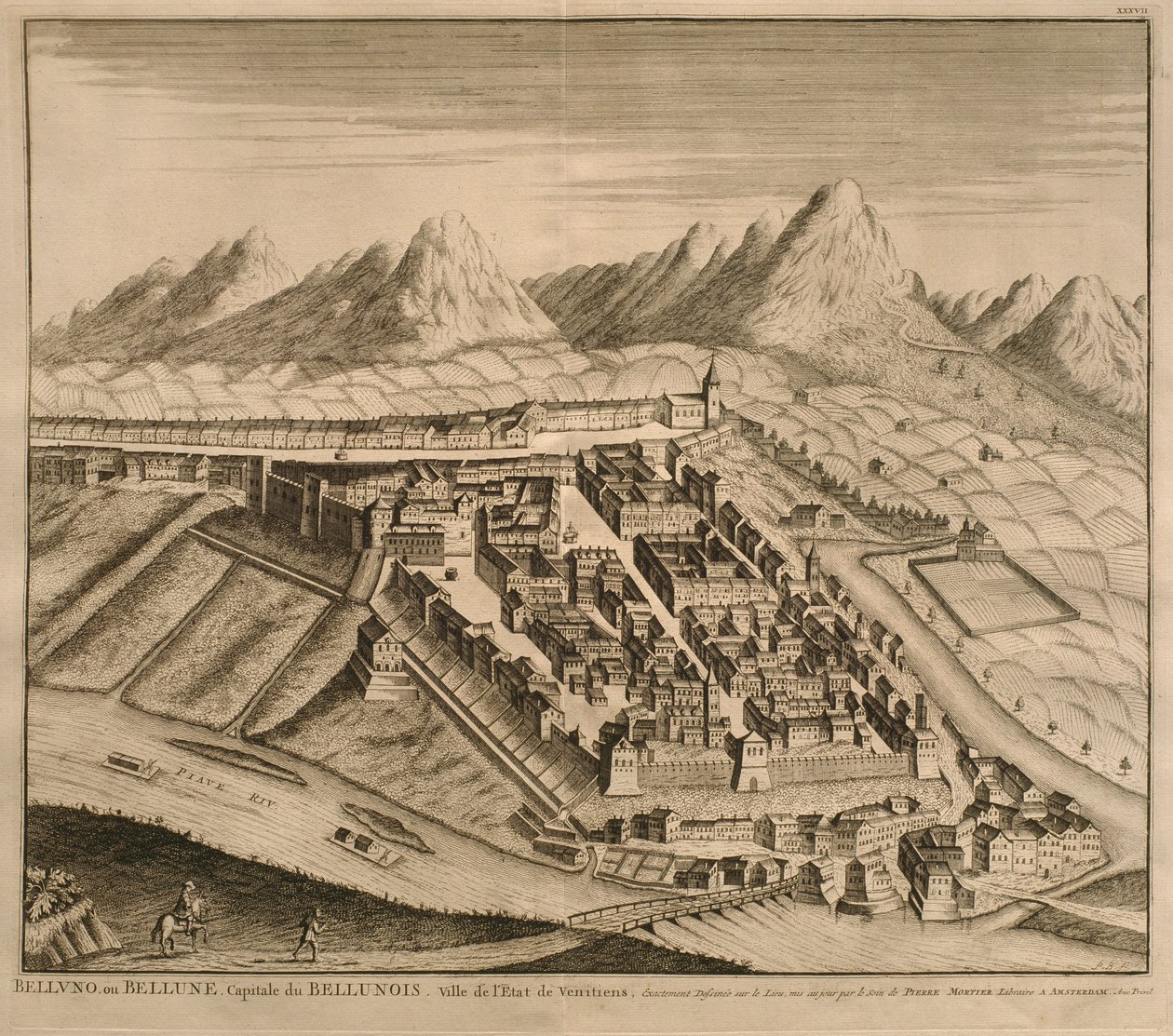 خريطة بيلونو ، من "Les Villes de Venetie" ، 1704 ، نشرها بيير مورتير في أمستردام بواسطة بيير مورتير
