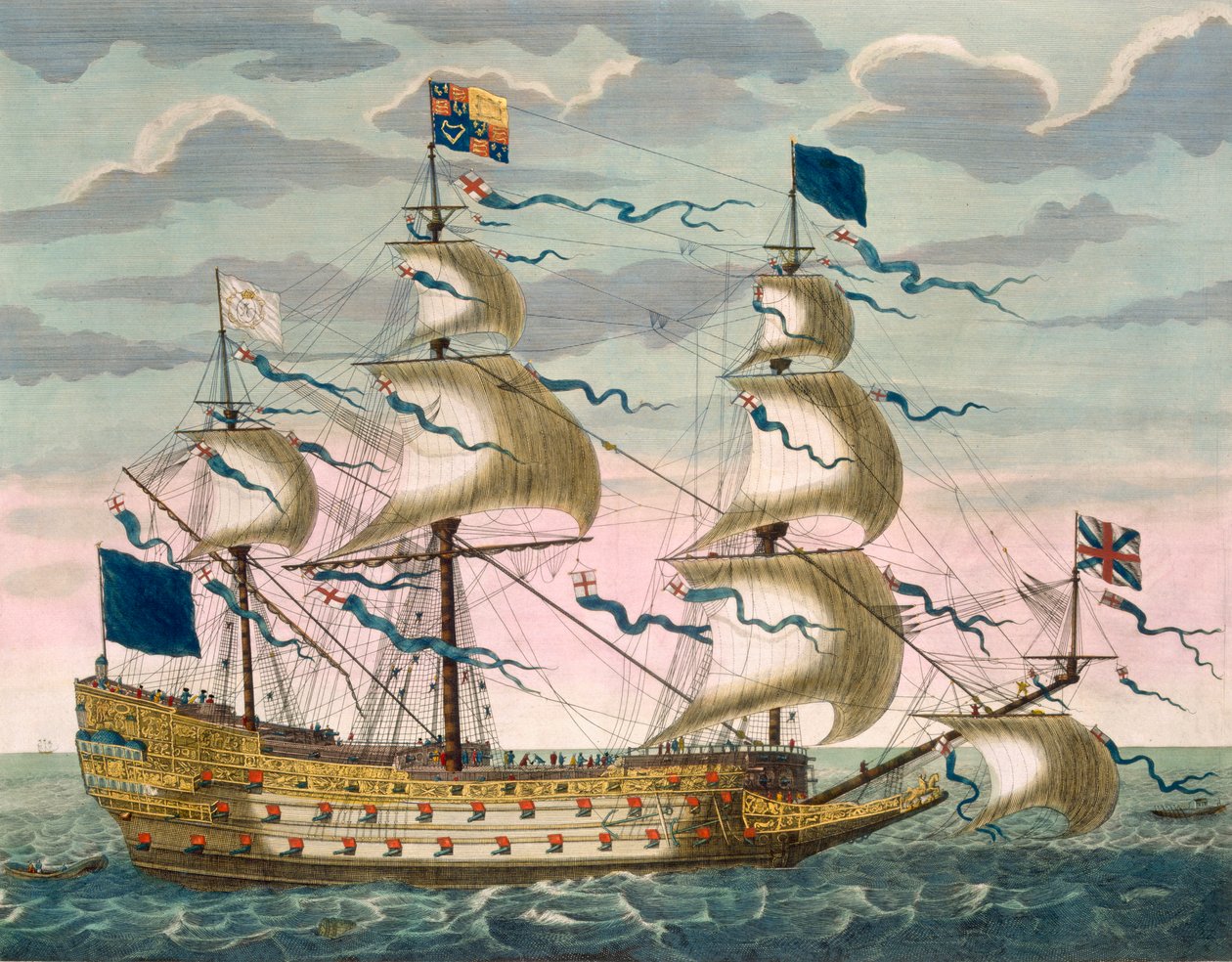 رويال (الرائد) للأسطول الإنجليزي ، يطير بالمعيار الملكي ، من "Le Naptune Francois" ، c.1693-1700 (نقش يدوي) بواسطة بيير مورتير
