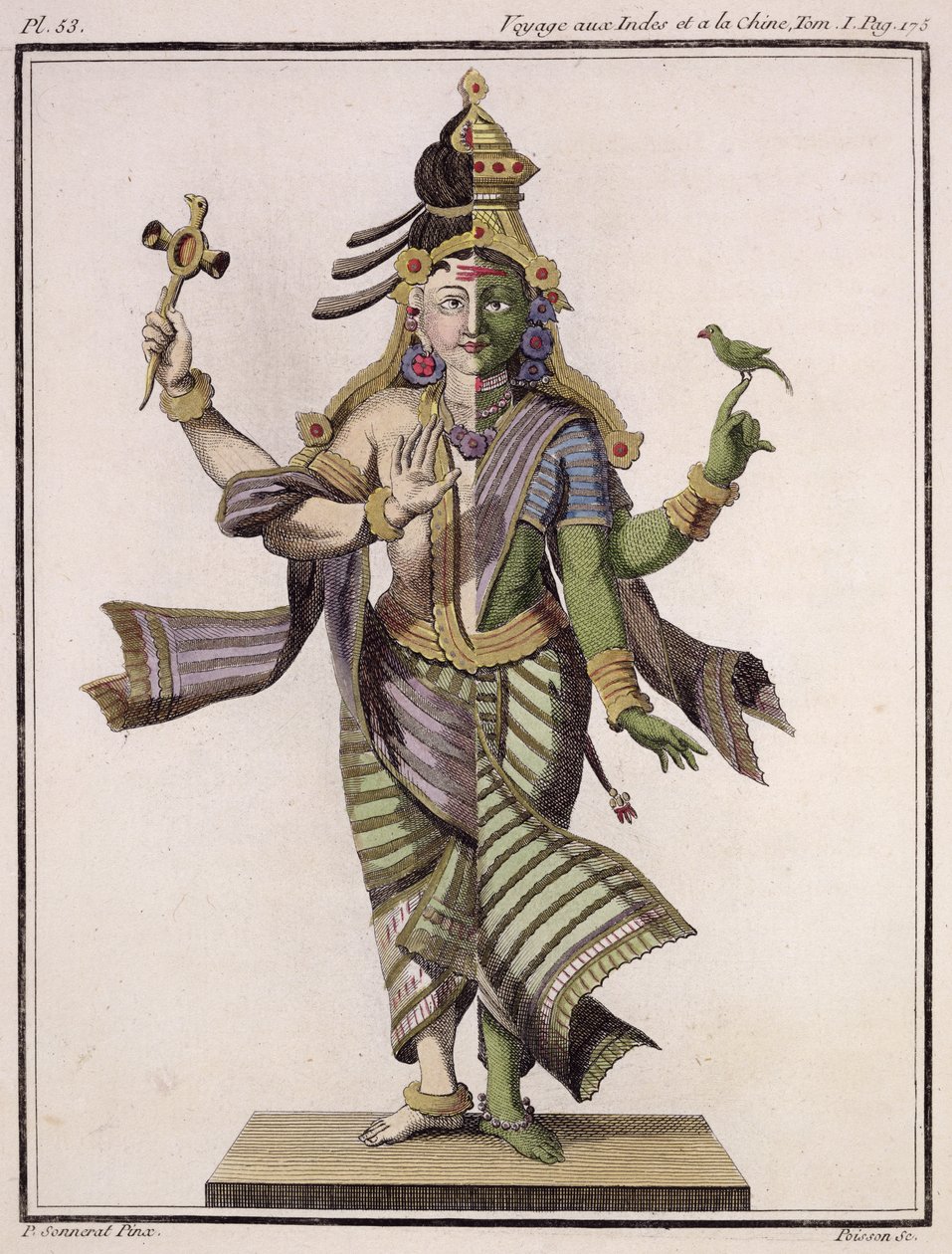 Ardhanarishvara ، من "رحلة إلى الهند والصين" بقلم بيير سونيرات ، نقش بواسون ، نشر 1782 بواسطة بيير سونيرات