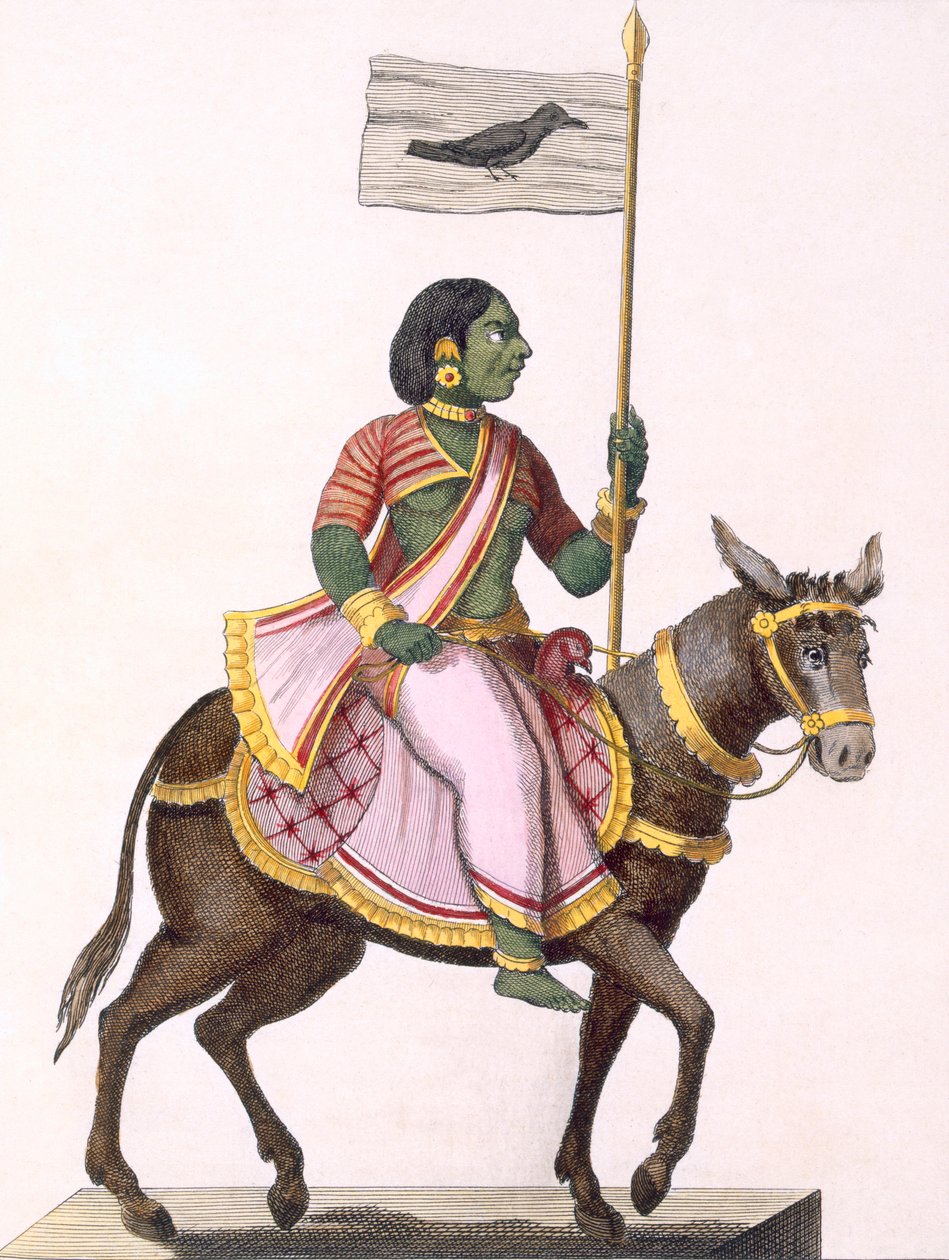Moudevi ، إلهة الفتنة والبؤس ، من "Voyage aux Indes et a la Chine" ، نقش بواسون ، 1782 (نقش الألوان) بواسطة بيير سونيرات