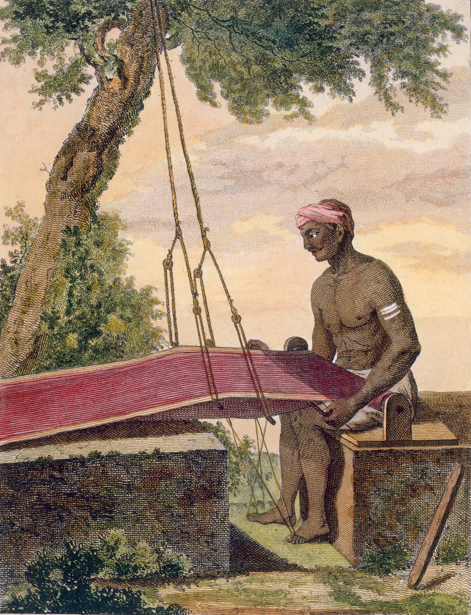 نسج من القماش ، من "رحلة إلى الهند والصين" ، نقش بواسون ، 1782 (نقش ملون) بواسطة بيير سونيرات